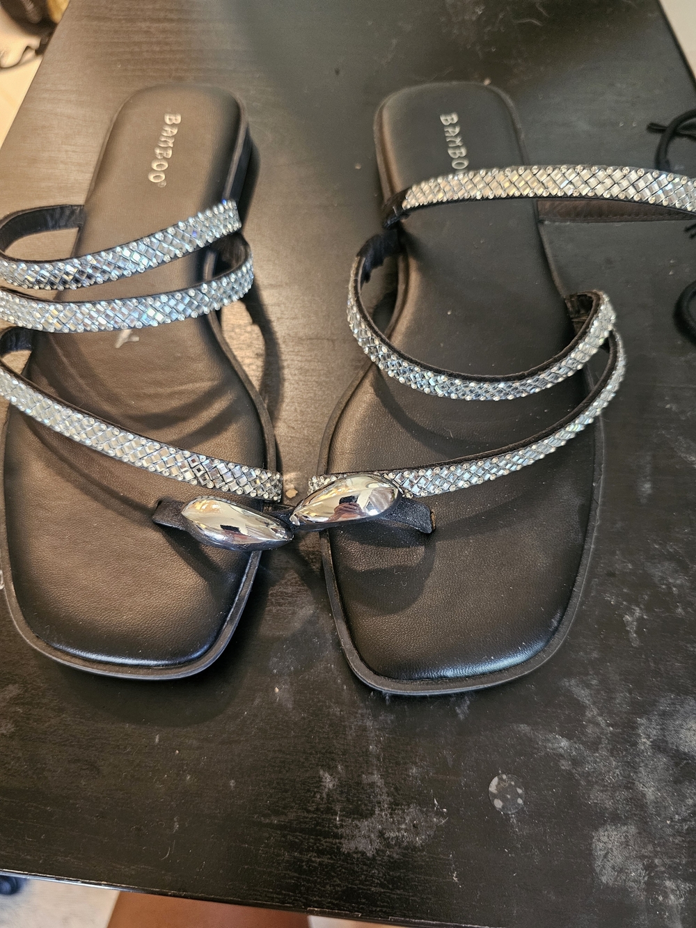 Bamboo Black Rhinestone Strappy Sandal
